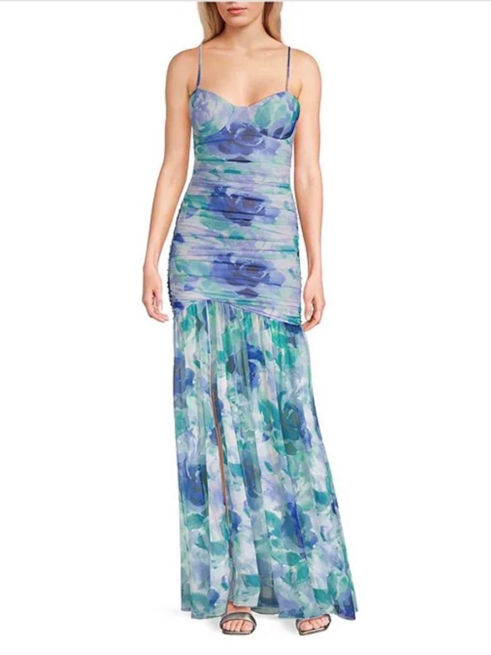 🌻NEW Honey & Rosie Sweetheart Neck Dress Printed Shirred Midi Dress Size Small